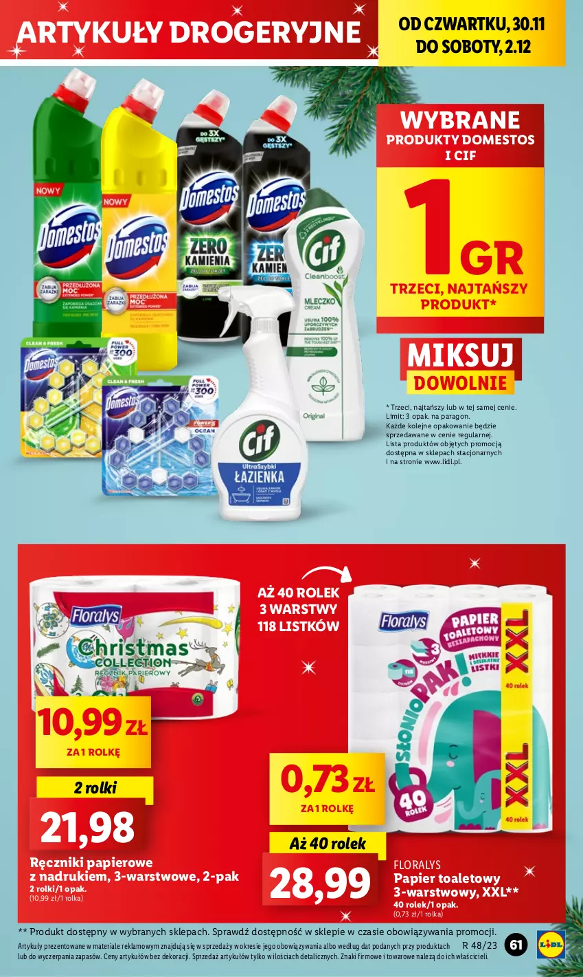 Gazetka promocyjna Lidl - GAZETKA - ważna 30.11 do 02.12.2023 - strona 69 - produkty: Cif, Domestos, Flora, Olej, Papier, Papier toaletowy, Ręcznik, Ręczniki papierowe, Rolki