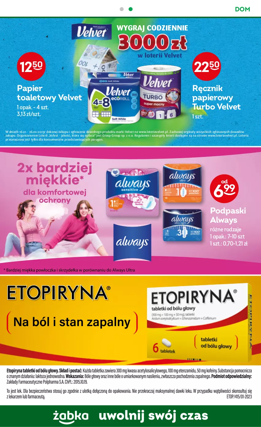 Gazetka promocyjna Żabka - ważna 22.02 do 28.02.2023 - strona 41 - produkty: Always, Gin, Gra, Papier, Papier toaletowy, Podpaski, Ręcznik, Velvet