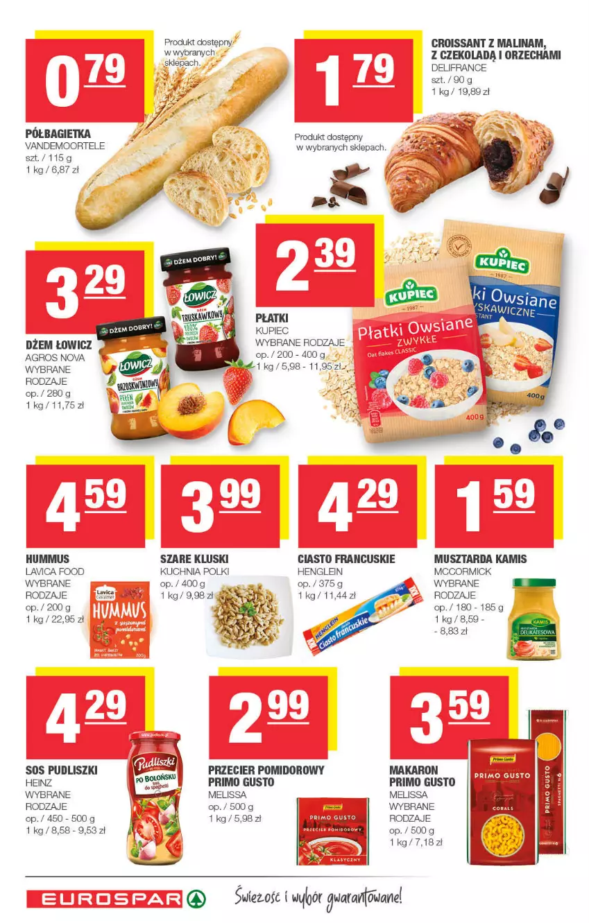 Gazetka promocyjna Spar - ważna 14.11 do 24.11.2021 - strona 4 - produkty: Bagietka, Ciasto francuskie, Croissant, Dżem, Heinz, Hummus, Kamis, Kuchnia, Kupiec, Makaron, Mus, Musztarda, Piec, Pudliszki, Sos