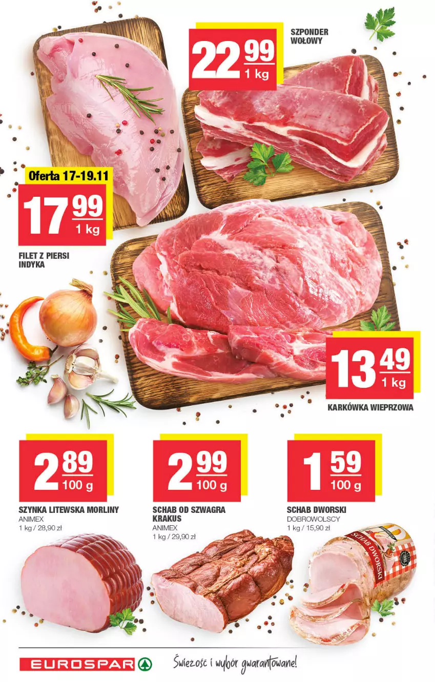 Gazetka promocyjna Spar - ważna 14.11 do 24.11.2021 - strona 6 - produkty: Filet z piersi indyka, Gra, Karkówka wieprzowa, Krakus, LG, Morliny, Szynka