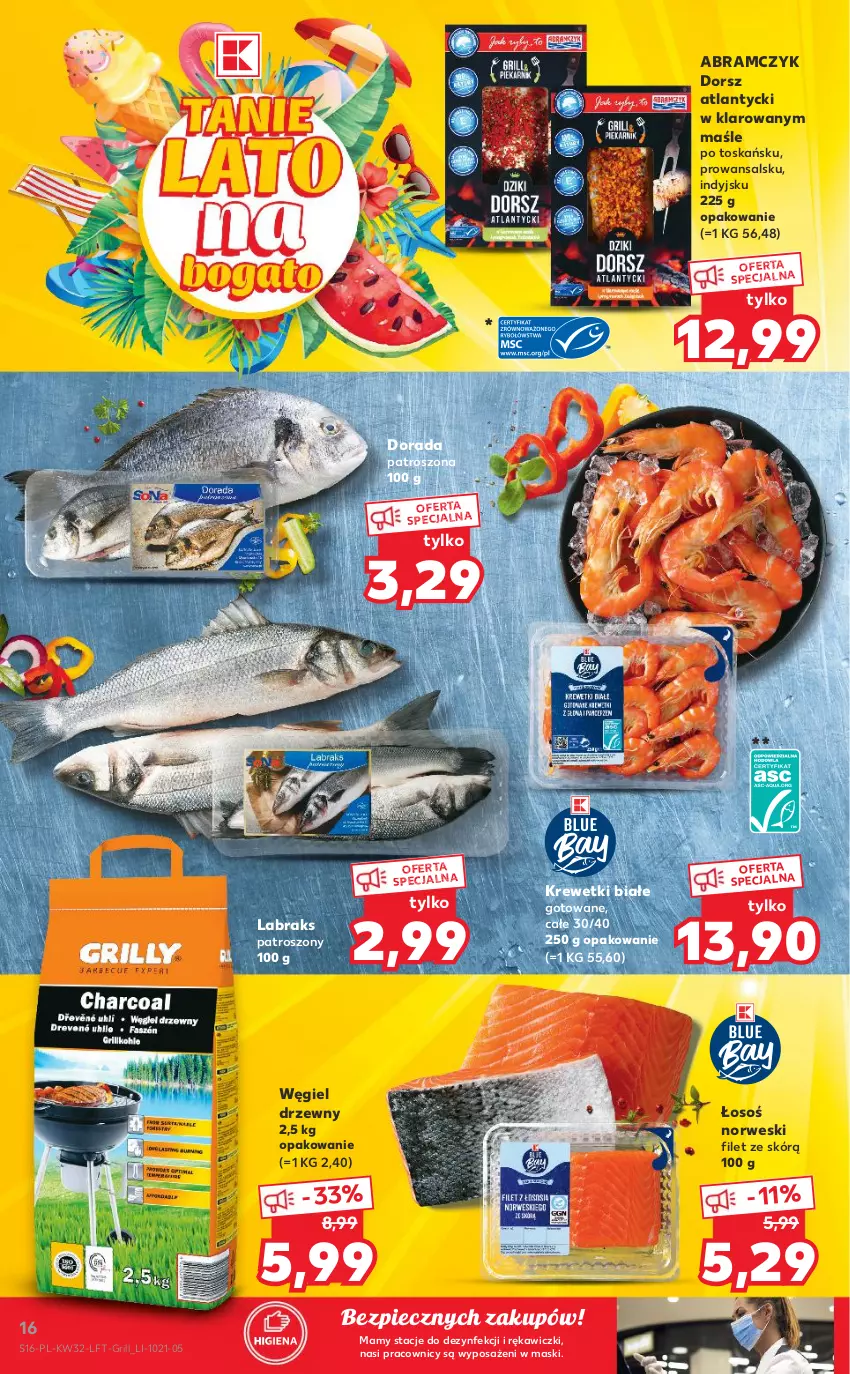 Gazetka promocyjna Kaufland - OFERTA TYGODNIA - ważna 12.08 do 18.08.2021 - strona 16 - produkty: Dorsz, Grill, Krewetki, Piec, Węgiel drzewny