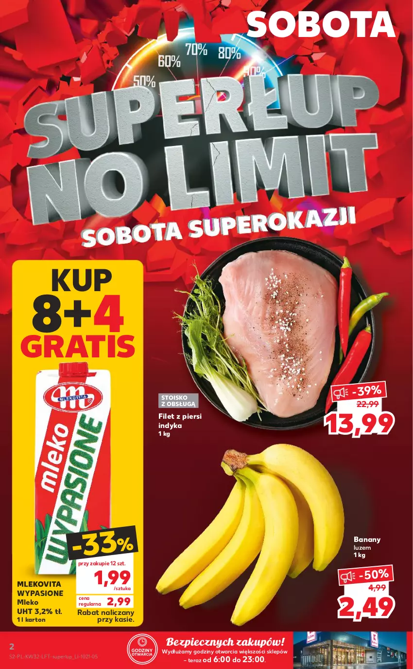 Gazetka promocyjna Kaufland - OFERTA TYGODNIA - ważna 12.08 do 18.08.2021 - strona 2 - produkty: Banany, Filet z piersi indyka, Gra, Mleko, Mlekovita, Piec, Tera