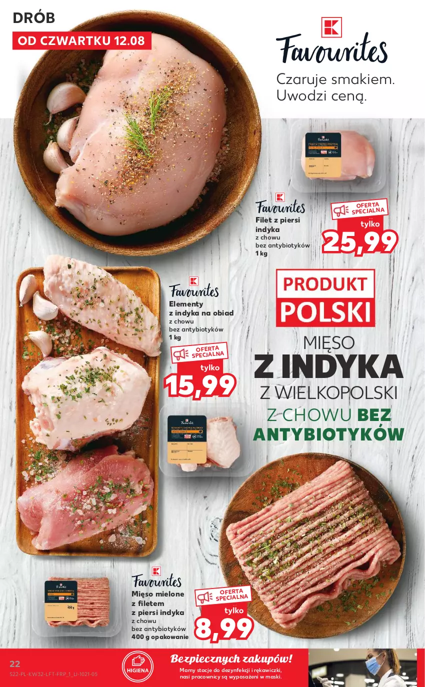 Gazetka promocyjna Kaufland - OFERTA TYGODNIA - ważna 12.08 do 18.08.2021 - strona 22 - produkty: Drób, Filet z piersi indyka, Mięso, Mięso mielone, Piec