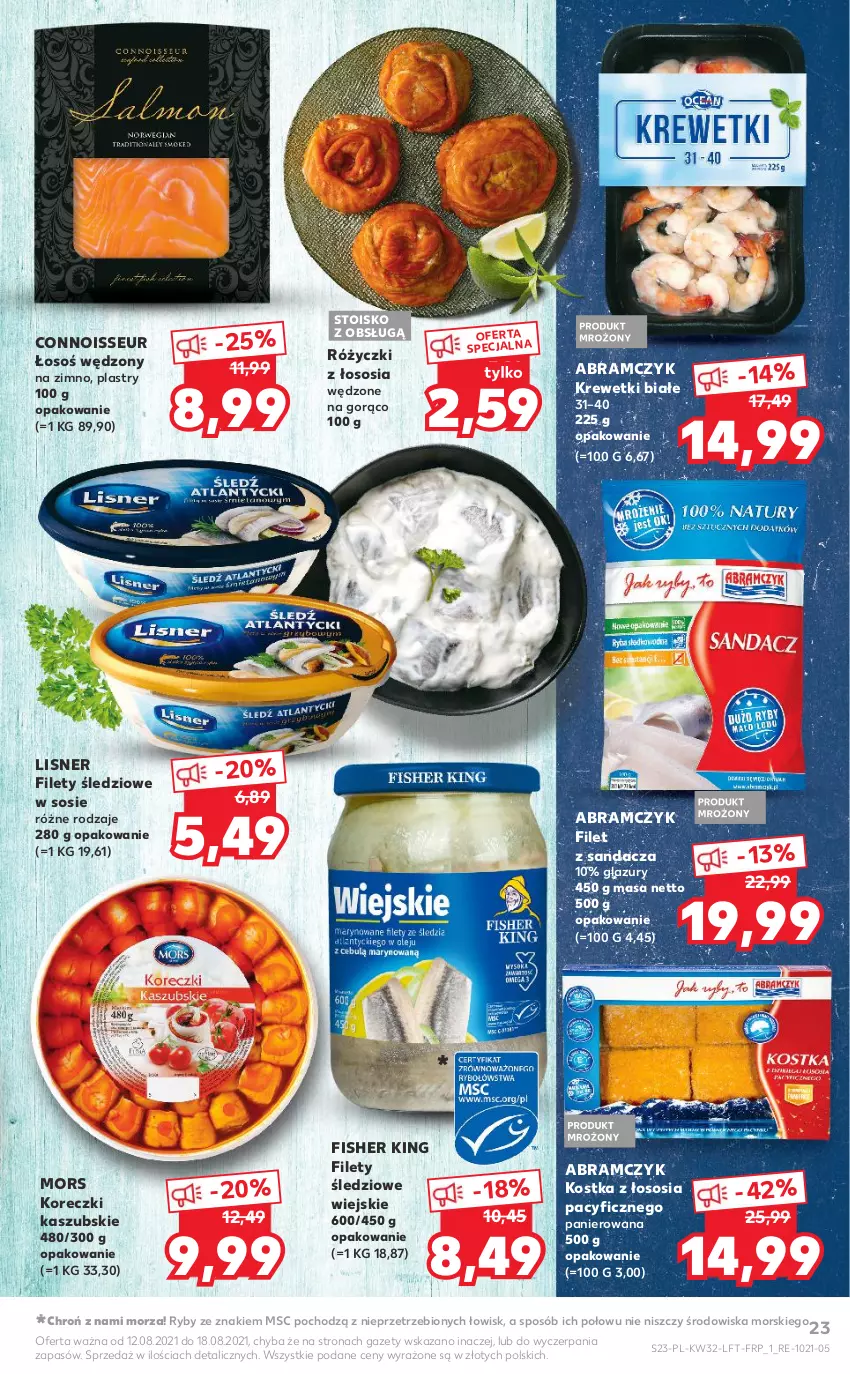 Gazetka promocyjna Kaufland - OFERTA TYGODNIA - ważna 12.08 do 18.08.2021 - strona 23 - produkty: Filet z sandacza, Koreczki kaszubskie, Krewetki, Lazur, Lisner, Sandacz, Sos