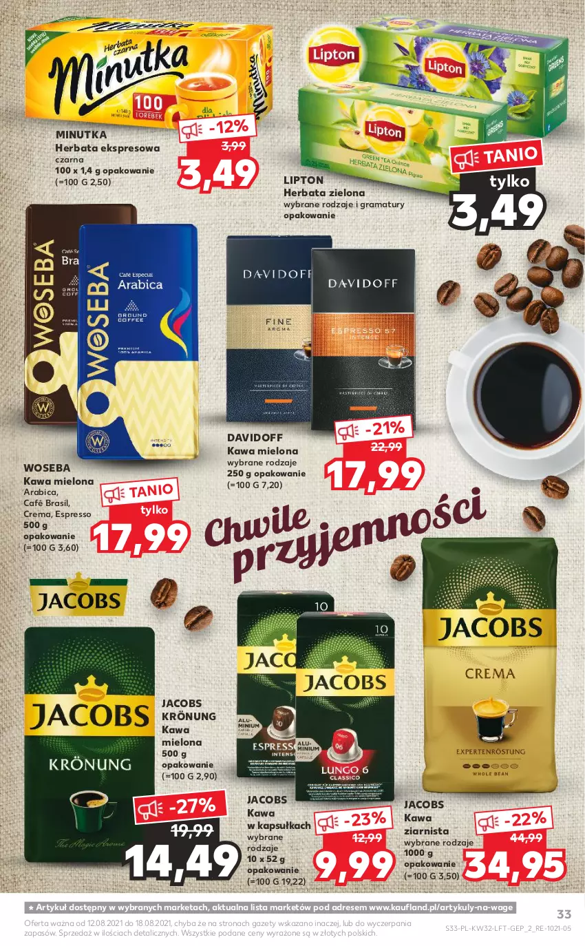 Gazetka promocyjna Kaufland - OFERTA TYGODNIA - ważna 12.08 do 18.08.2021 - strona 33 - produkty: BIC, Davidoff, Dres, Gra, Herbata, Jacobs, Jacobs Krönung, Kawa, Kawa mielona, Kawa ziarnista, Lipton, Rama, Woseba