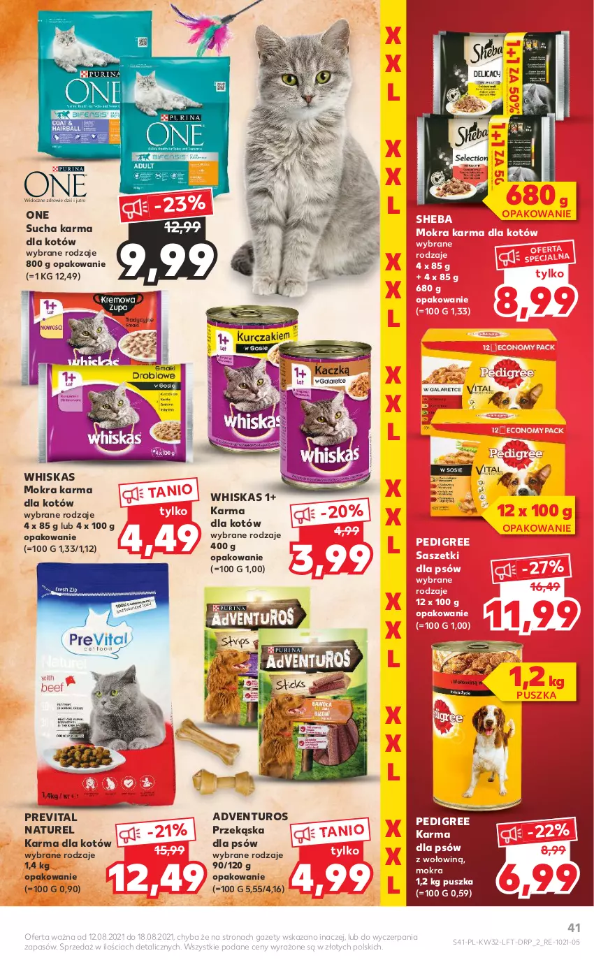 Gazetka promocyjna Kaufland - OFERTA TYGODNIA - ważna 12.08 do 18.08.2021 - strona 41 - produkty: Adventuros, Mokra karma, Pedigree, Przekąska dla psów, Sheba, Sucha karma, Whiskas