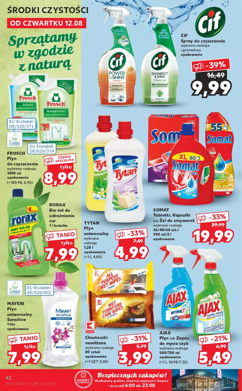 Gazetka promocyjna Kaufland - OFERTA TYGODNIA - ważna 12.08 do 18.08.2021 - strona 42 - produkty: Ajax, Chusteczki, Cif, Frosch, Gra, Piec, Rama, Somat, Spray do czyszczenia, Tablet, Tera, Tytan