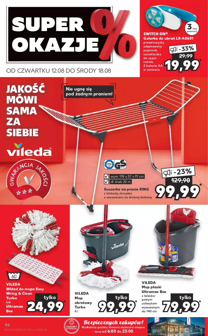 Gazetka promocyjna Kaufland - OFERTA TYGODNIA - ważna 12.08 do 18.08.2021 - strona 46 - produkty: Golarka, Mop, Piec, Pojemnik, Rama, Suszarka, Suszarka na pranie, Szczoteczka, Teleskop, Tera, Vileda, Wieszak, Wkład do mopa