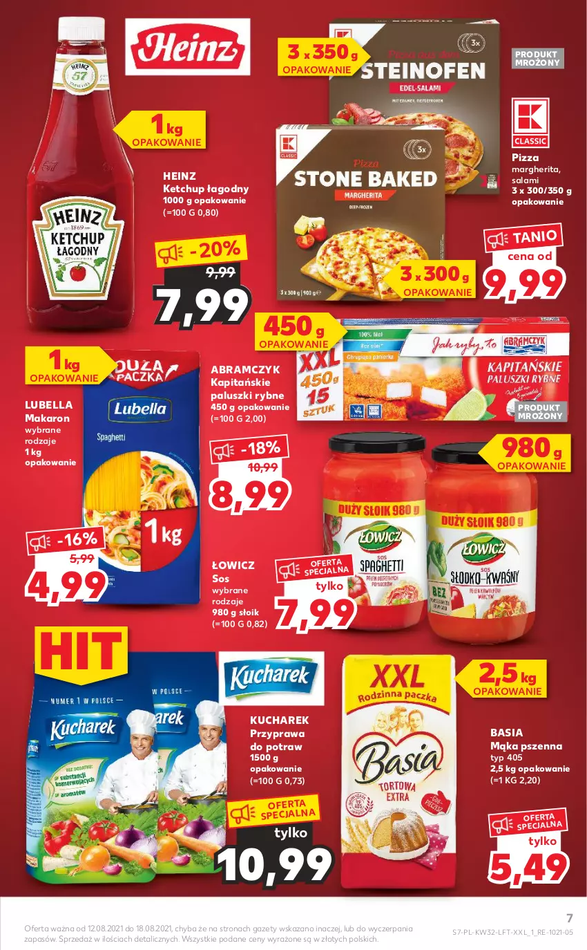 Gazetka promocyjna Kaufland - OFERTA TYGODNIA - ważna 12.08 do 18.08.2021 - strona 7 - produkty: Basia, Bell, Bella, Heinz, Ketchup, Kucharek, Lubella, Mąka, Mąka pszenna, Makaron, Paluszki rybne, Pizza, Pizza margherita, Przyprawa do potraw, Salami, Sos