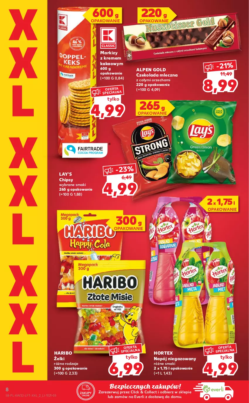 Gazetka promocyjna Kaufland - OFERTA TYGODNIA - ważna 12.08 do 18.08.2021 - strona 8 - produkty: Chipsy, Czekolada, Czekolada mleczna, Haribo, Hortex, Kakao, Napój, Napój niegazowany, Piec