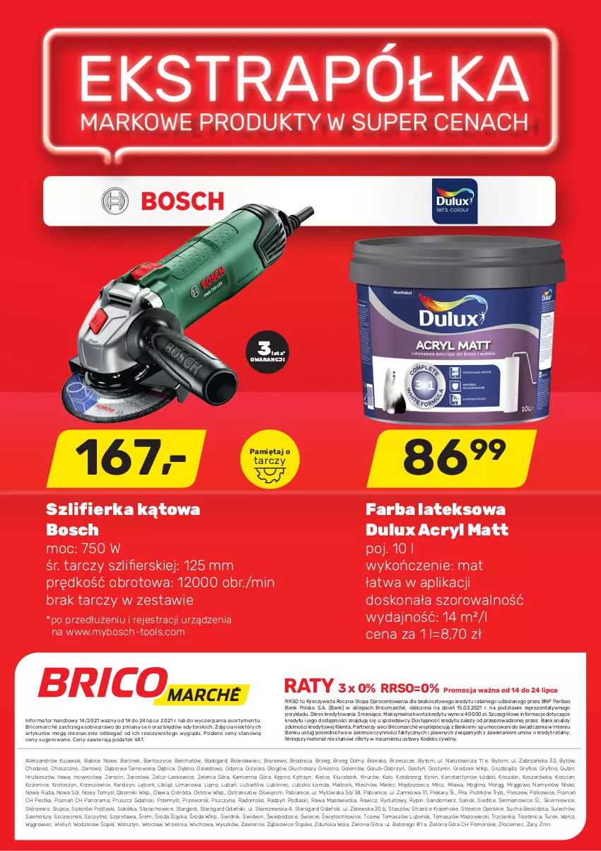 Gazetka promocyjna Bricomarche - Gazetka - ważna 14.07 do 24.07.2021 - strona 8 - produkty: BIC, Bosch, Dulux, Fa, Farba lateksowa, Gry, Kosz, Kujawski, Mięta, Namysłów, Podlaski, Rama, Sok, Sokół, Sokołów, Sól, Sprzedawcy, Szal, Szlifierka, Szlifierka kątowa, Szprot, Top