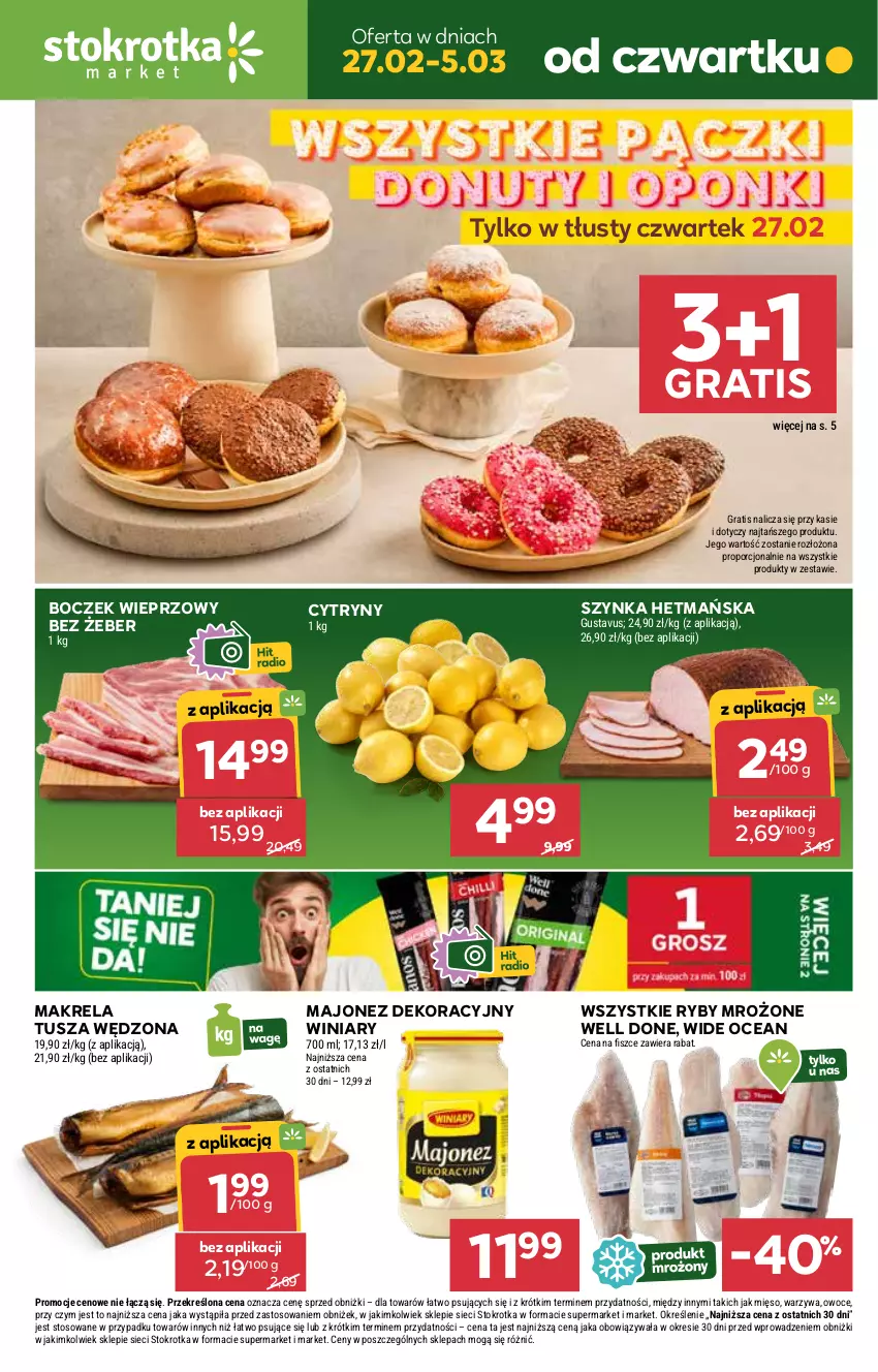 Gazetka promocyjna Stokrotka - Market - ważna 26.02 do 05.03.2025 - strona 1 - produkty: Boczek, Boczek wieprzowy, Cytryny, Gra, Majonez, Mięso, Owoce, Por, Szynka, Tusz, Warzywa, Winiary