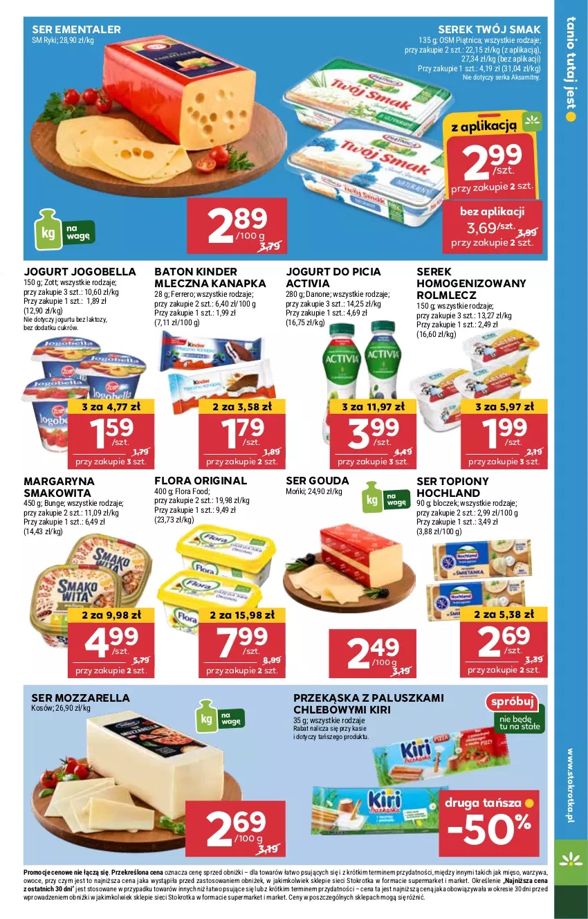 Gazetka promocyjna Stokrotka - Market - ważna 26.02 do 05.03.2025 - strona 9 - produkty: Activia, Aksam, Baton, Bell, Bella, Chleb, Danone, Ementaler, Ferrero, Flora, Gin, Gouda, Hochland, Jogobella, Jogurt, Kinder, Margaryna, Mięso, Mleczna kanapka, Mozzarella, Owoce, Piątnica, Rolmlecz, Ser, Ser topiony, Serek, Serek homogenizowany, Smakowita, Top, Twój Smak, Warzywa, Zott