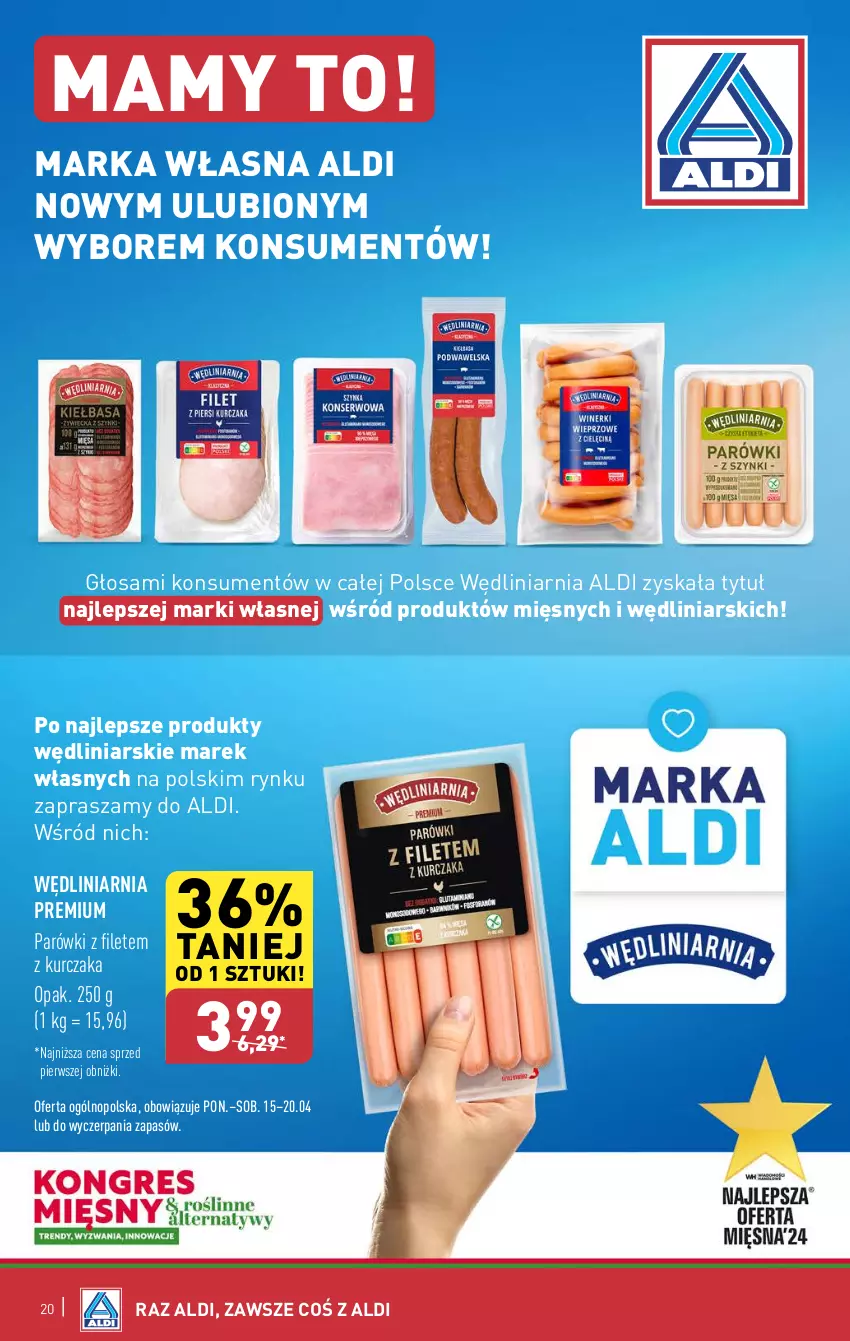 Gazetka promocyjna Aldi - Pełna oferta - ważna 15.04 do 20.04.2024 - strona 20 - produkty: Kurczak, Parówki