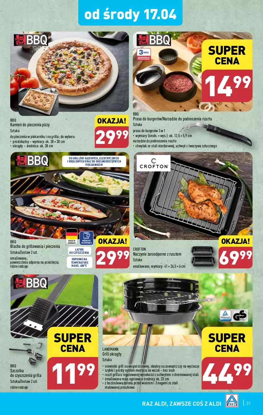 Gazetka promocyjna Aldi - Pełna oferta - ważna 15.04 do 20.04.2024 - strona 31 - produkty: Burger, Grill, Naczynie żaroodporne, Piec, Piekarnik, Por, Sok, Szczotka, Węgiel drzewny