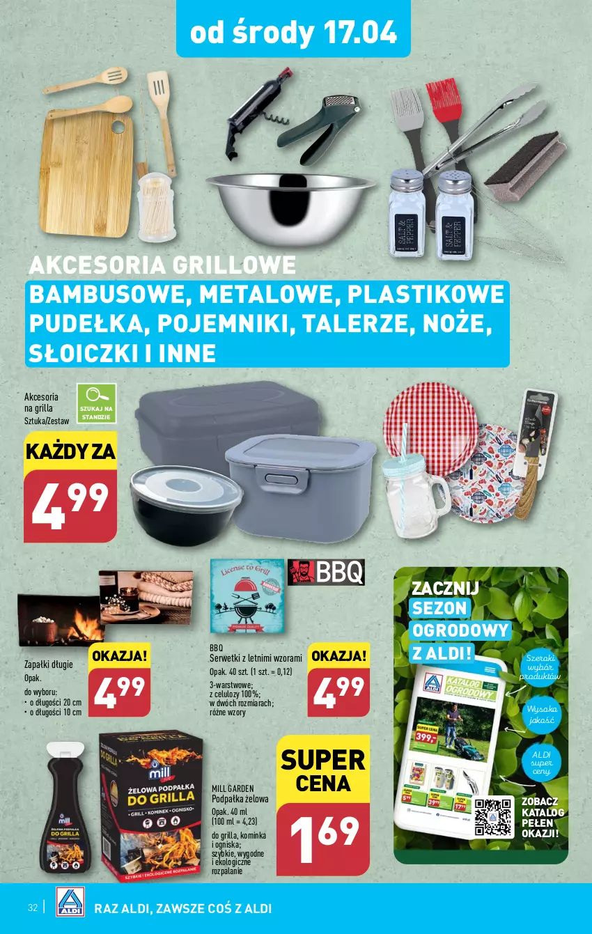 Gazetka promocyjna Aldi - Pełna oferta - ważna 15.04 do 20.04.2024 - strona 32 - produkty: Grill, Inka, Noż, Pojemnik, Ser, Serwetki, Słoiczki, Sok, Talerz