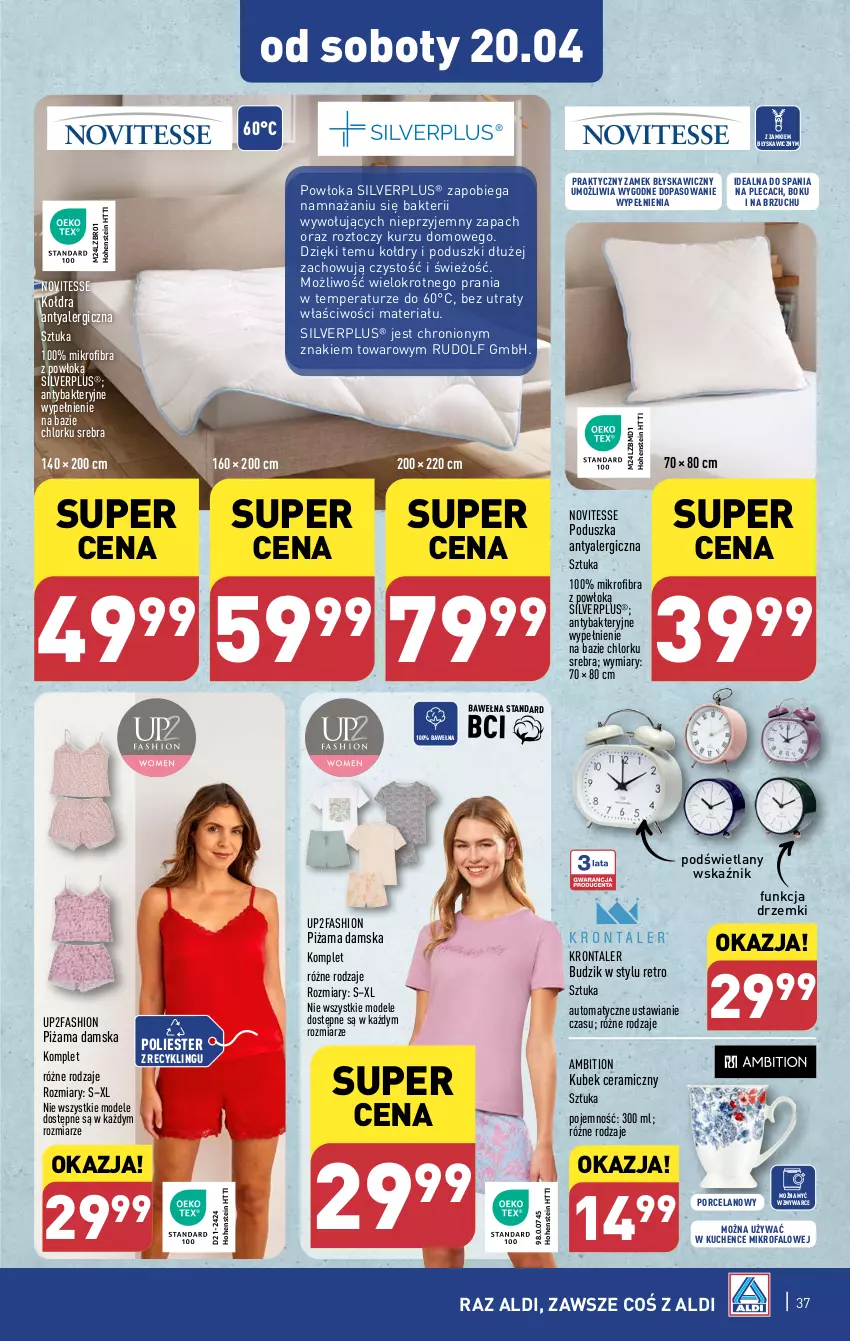 Gazetka promocyjna Aldi - Pełna oferta - ważna 15.04 do 20.04.2024 - strona 37 - produkty: Ambition, Budzik, Fa, Kołdra, Kubek, Piżama, Poduszka, Por, Wełna