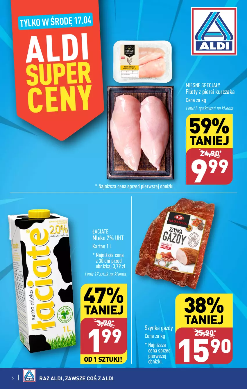 Gazetka promocyjna Aldi - Pełna oferta - ważna 15.04 do 20.04.2024 - strona 6 - produkty: Kurczak, Mięsne specjały, Mleko, Szynka