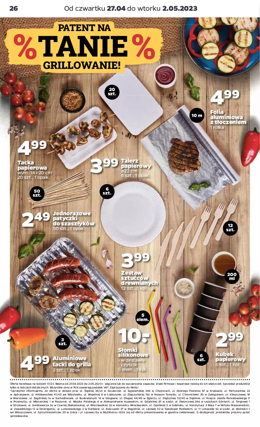 Gazetka promocyjna Netto - Akcesoria i dodatki - ważna 27.04 do 02.05.2023 - strona 10 - produkty: Fa, Folia aluminiowa, Grill, Kubek, Kubek papierowy, Kujawski, Papier, Podlaski, Sok, Stock, Talerz, Talerz papierowy, Top, Zestaw sztućców