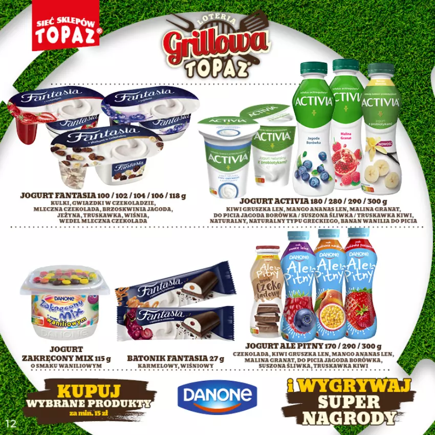 Gazetka promocyjna Topaz - Gazetka - ważna 25.04 do 26.06.2022 - strona 12 - produkty: Activia, Ananas, Baton, Borówka, Czekolada, Fa, Fanta, Gra, Granat, Jogurt, Kiwi, Mango, Tonik