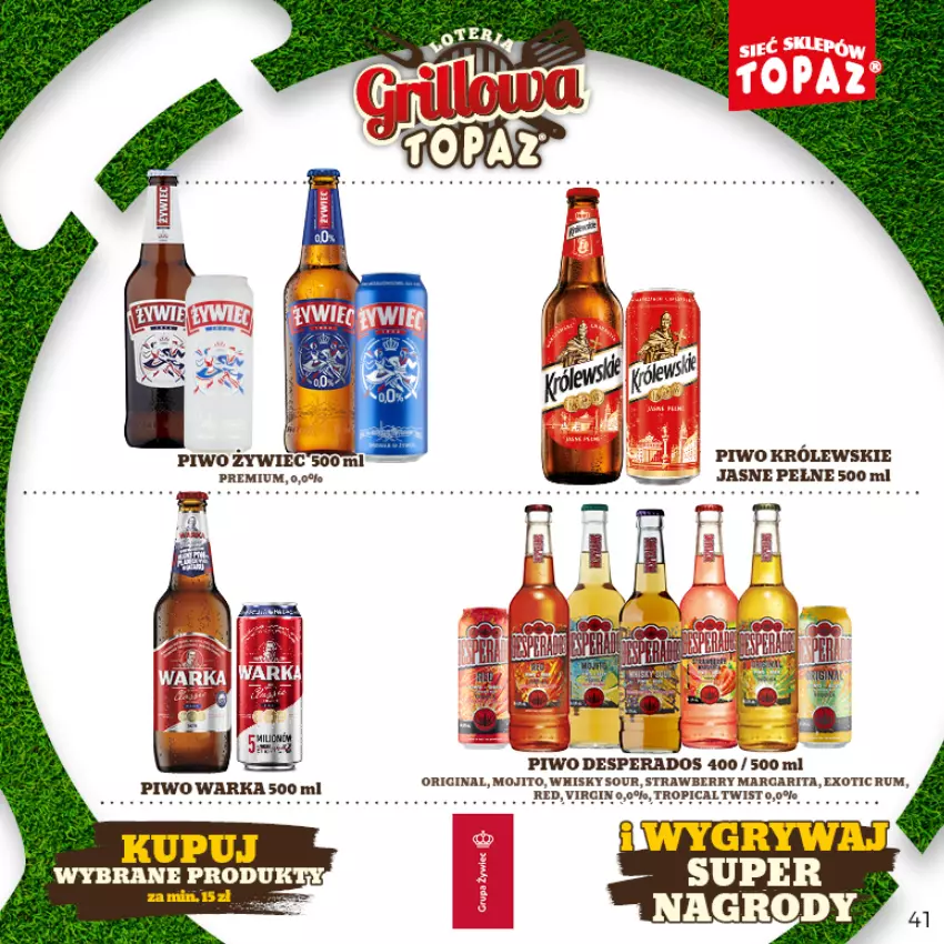 Gazetka promocyjna Topaz - Gazetka - ważna 25.04 do 26.06.2022 - strona 41 - produkty: Desperados, Gin, Królewski, Piwo, Rum, Stek, Tropical, Whisky