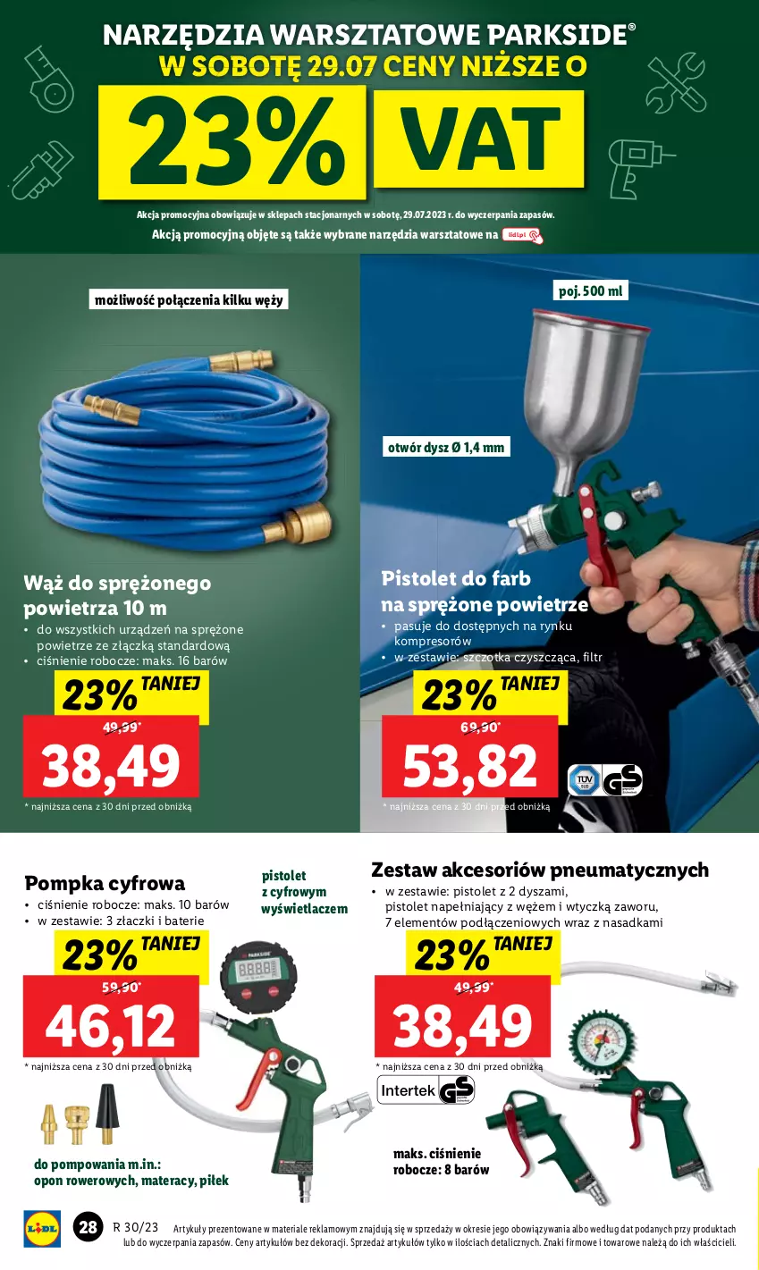 Gazetka promocyjna Lidl - GAZETKA - ważna 24.07 do 29.07.2023 - strona 32 - produkty: Fa, Kompresor, Materac, Parkside, Pistolet, Pompka, Rower, Szczotka, Tera