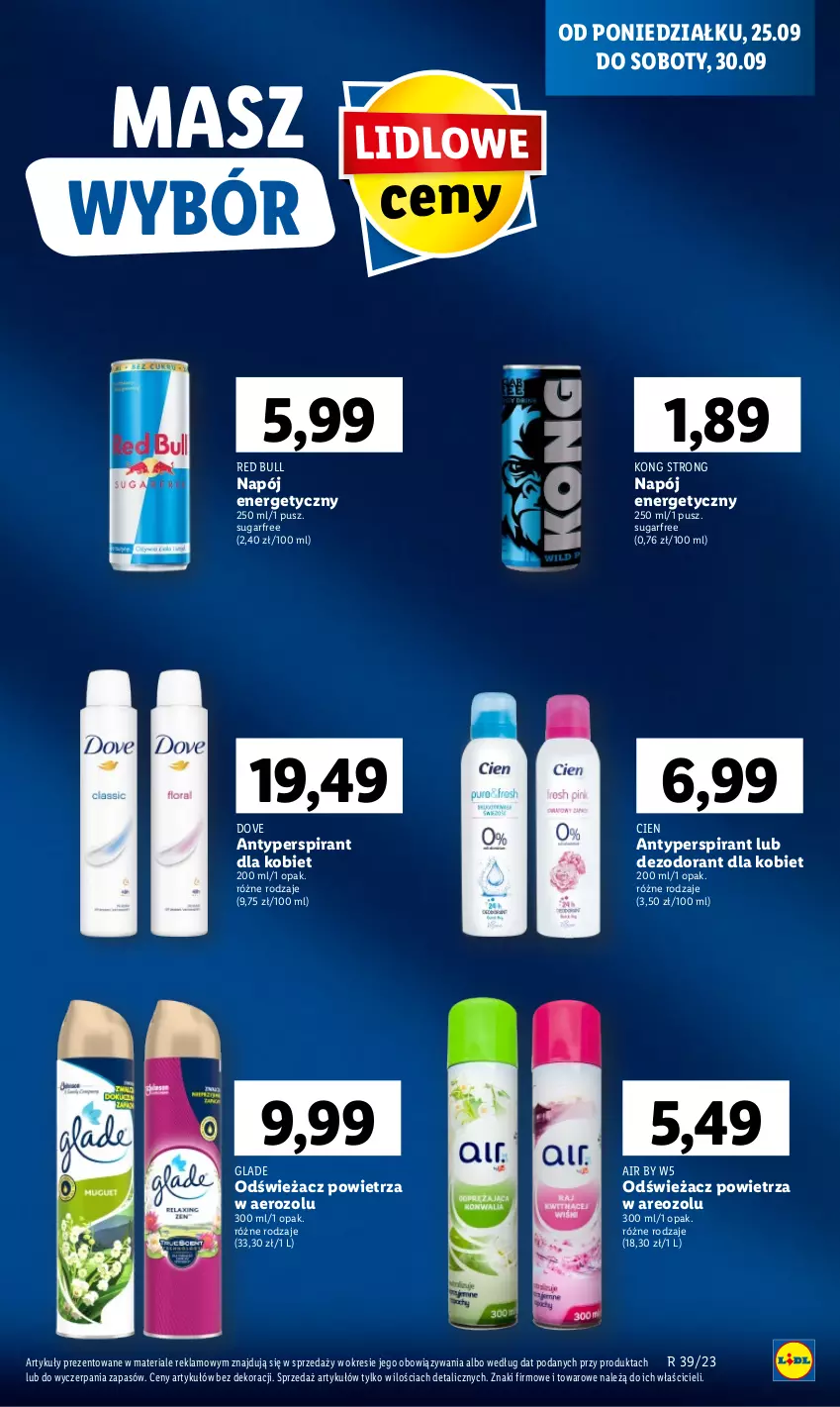 Gazetka promocyjna Lidl - GAZETKA - ważna 25.09 do 27.09.2023 - strona 15 - produkty: Antyperspirant, Dezodorant, Dove, Napój, Napój energetyczny, Odświeżacz powietrza, Red Bull