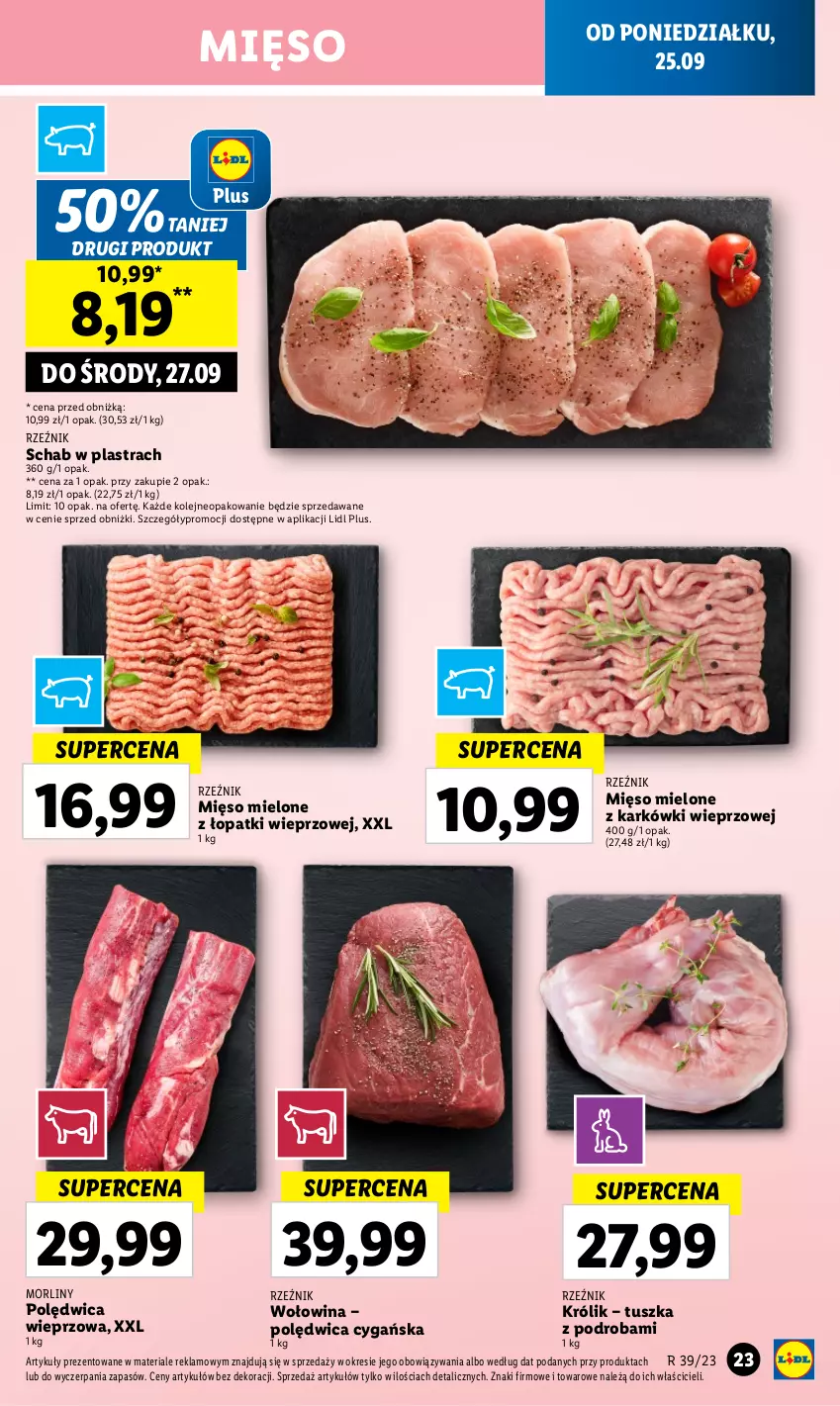 Gazetka promocyjna Lidl - GAZETKA - ważna 25.09 do 27.09.2023 - strona 33 - produkty: Królik, Mięso, Mięso mielone, Mięso mielone z łopatki wieprzowej, Morliny, Olej, Polędwica, Tusz, Wołowina