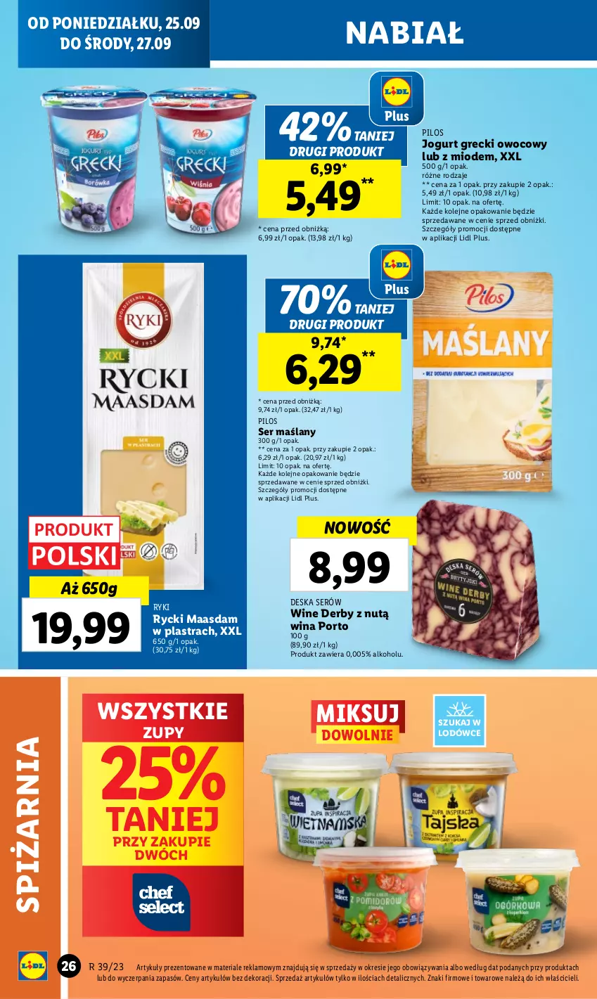 Gazetka promocyjna Lidl - GAZETKA - ważna 25.09 do 27.09.2023 - strona 36 - produkty: Deska serów, Jogurt, Maasdam, Olej, Pilos, Por, Ser