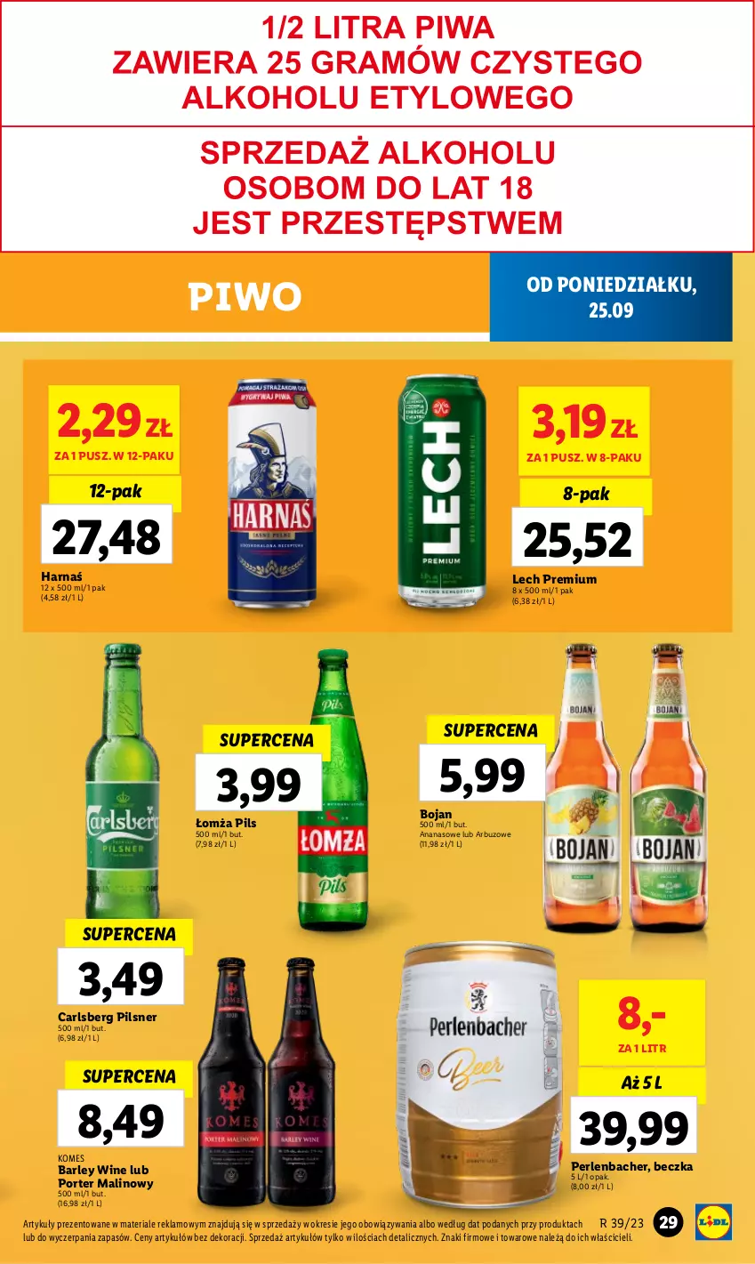 Gazetka promocyjna Lidl - GAZETKA - ważna 25.09 do 27.09.2023 - strona 39 - produkty: Ananas, Arbuz, Carlsberg, Harnaś, Lech Premium, NBA, Piwo, Por