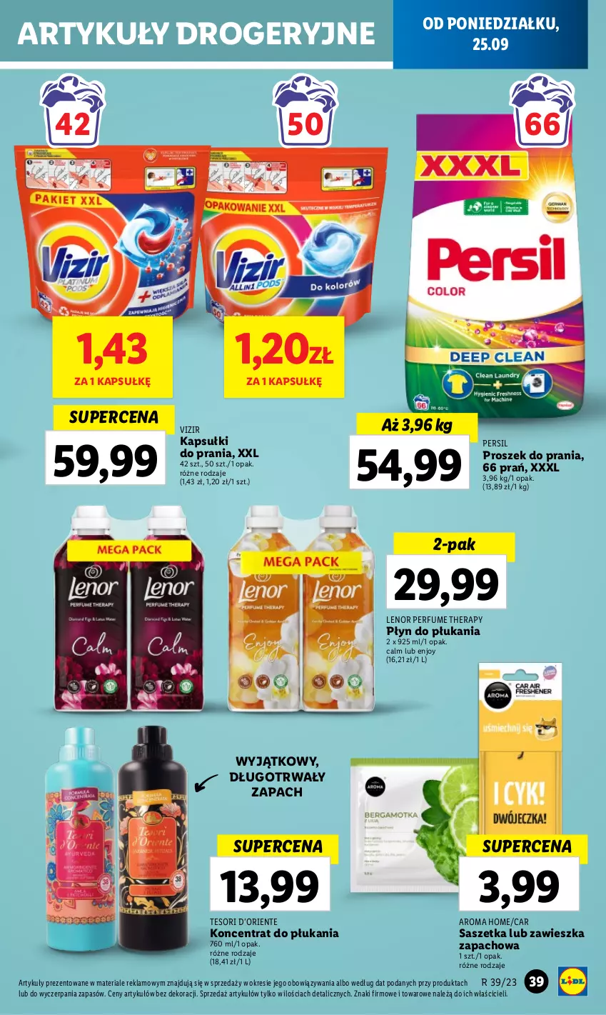 Gazetka promocyjna Lidl - GAZETKA - ważna 25.09 do 27.09.2023 - strona 49 - produkty: Kapsułki do prania, Lenor, Perfum, Persil, Płyn do płukania, Proszek do prania, Vizir