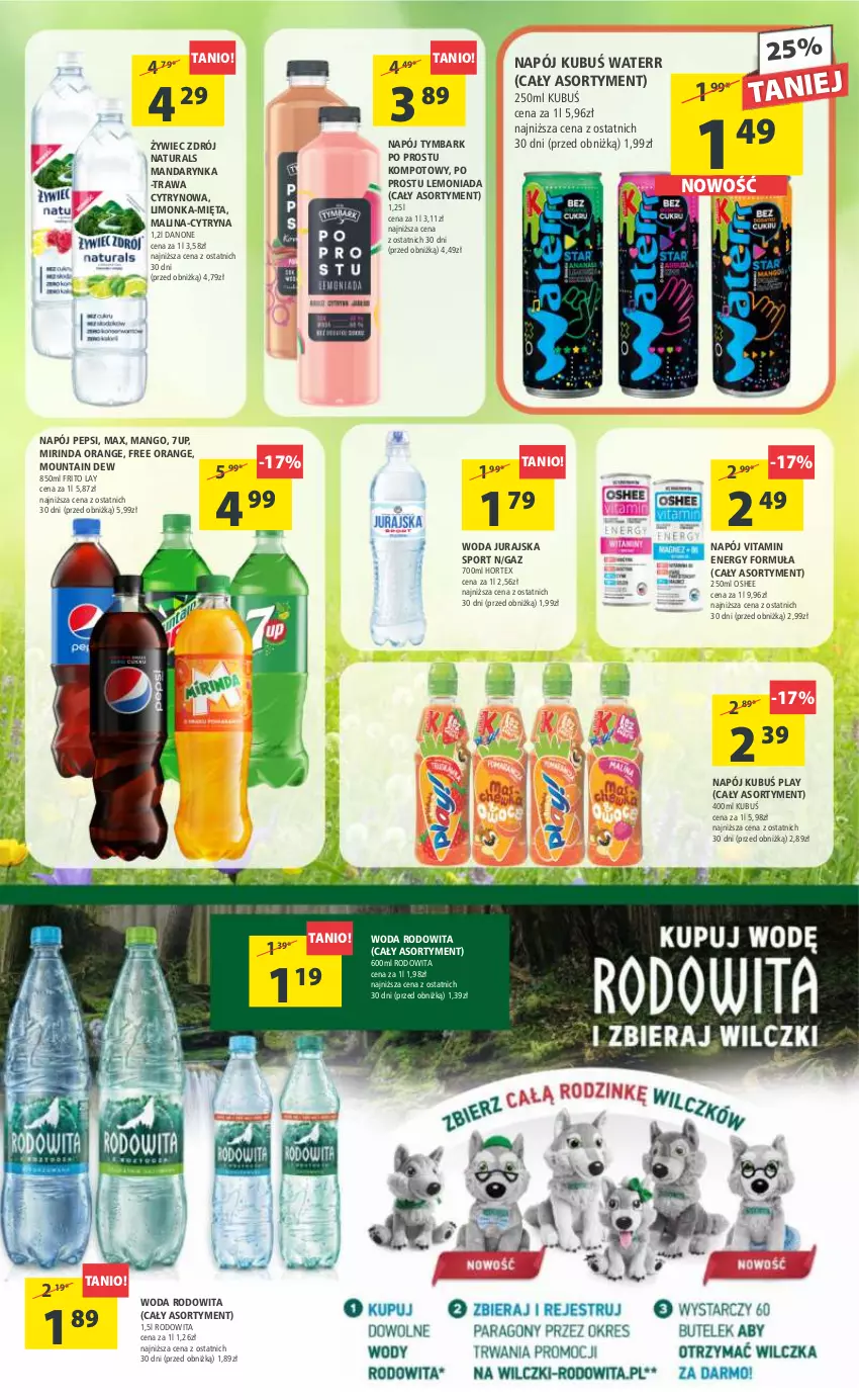 Gazetka promocyjna Arhelan - Gazetka - ważna 14.07 do 23.07.2023 - strona 13 - produkty: 7up, Danone, Hortex, Kubuś, Lemoniada, Limonka, Mango, Mięta, Mirinda, Napój, Oshee, Pepsi, Por, Sport, Tymbark, Woda