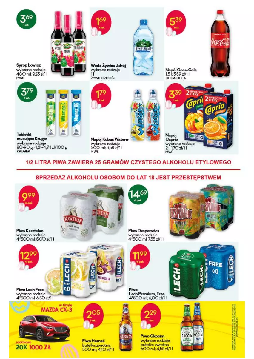 Gazetka promocyjna Groszek - ważna 04.03 do 18.03.2021 - strona 10 - produkty: Coca-Cola, Gra, Harnaś, Kubuś, Kubuś Waterrr, Lech Premium, Mus, Napój, Piwa, Piwo, Syrop, Tablet