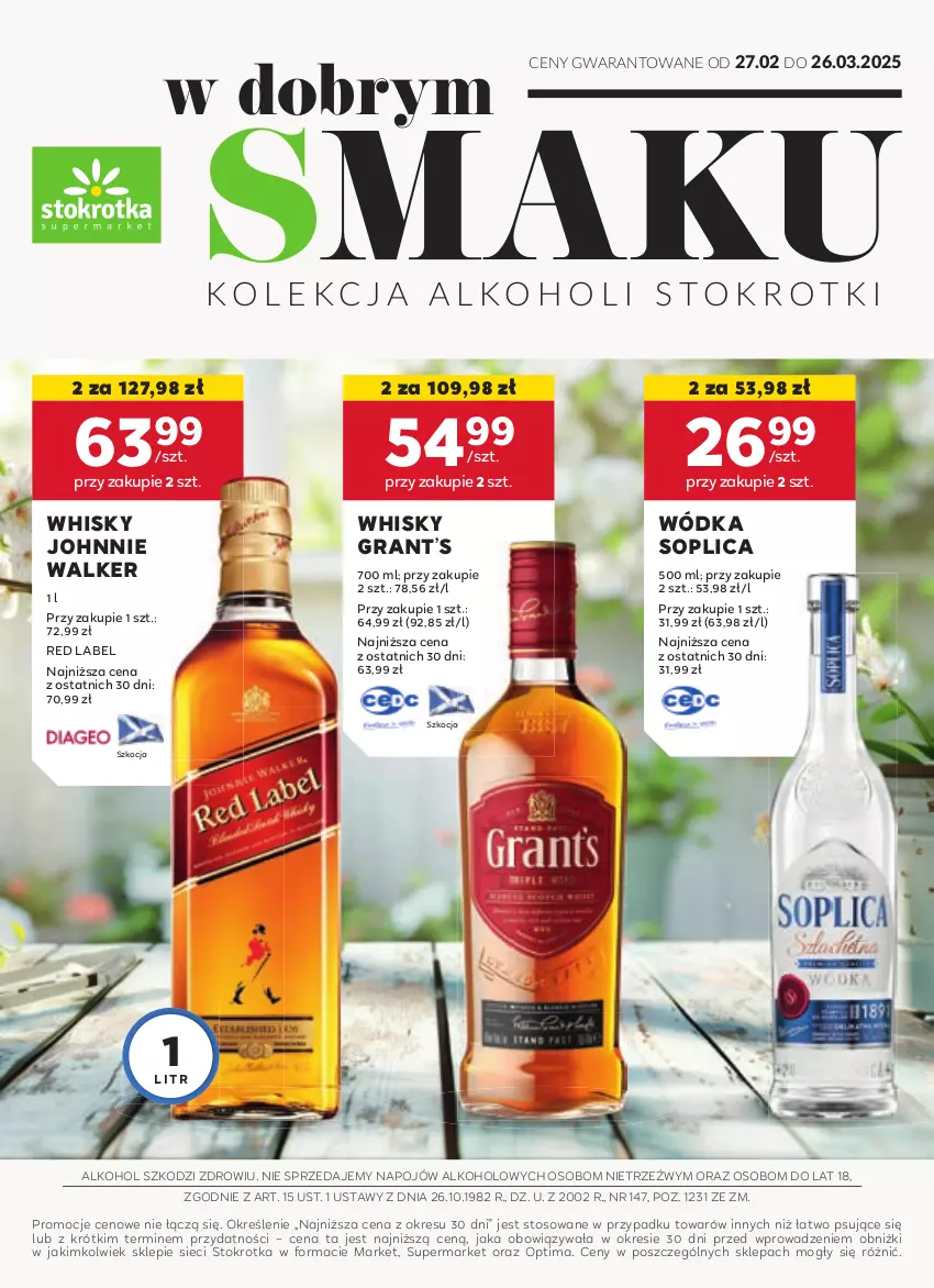 Gazetka promocyjna Stokrotka - W dobrym Smaku - ważna 27.02 do 26.03.2025 - strona 1 - produkty: Gra, Johnnie Walker, Koc, Optima, Soplica, Whisky, Wódka