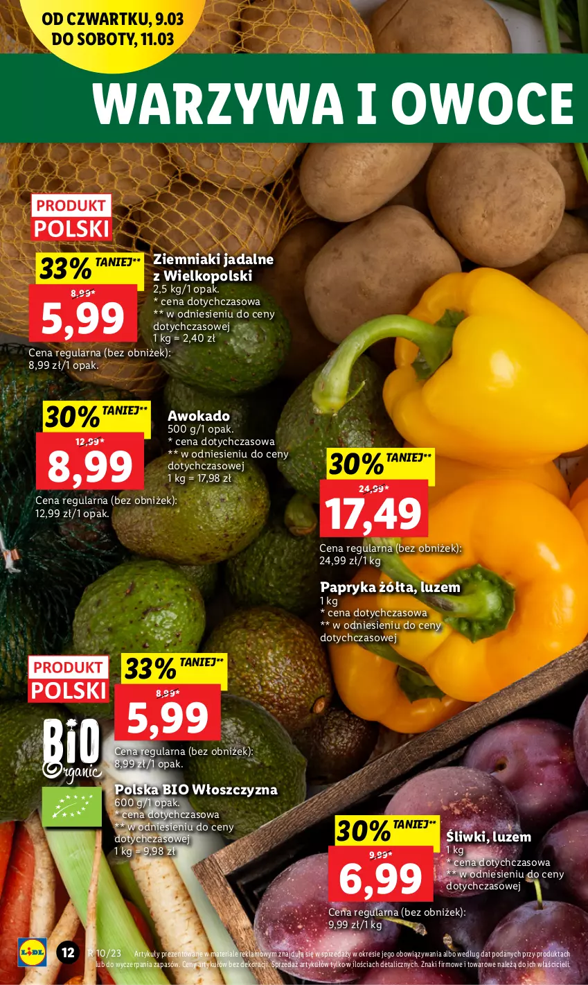 Gazetka promocyjna Lidl - GAZETKA - ważna 09.03 do 11.03.2023 - strona 12 - produkty: Owoce, Papryka, Papryka żółta, Warzywa, Warzywa i owoce, Ziemniaki