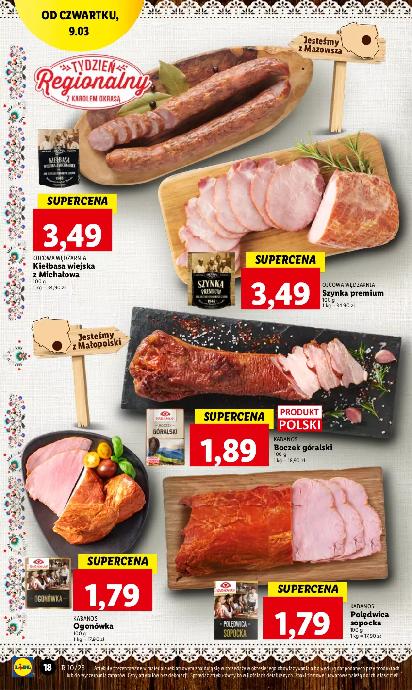 Gazetka promocyjna Lidl - GAZETKA - ważna 09.03 do 11.03.2023 - strona 18 - produkty: Boczek, Kabanos, Kiełbasa, Kiełbasa wiejska, Ogonówka, Polędwica, Szynka, Szynka premium