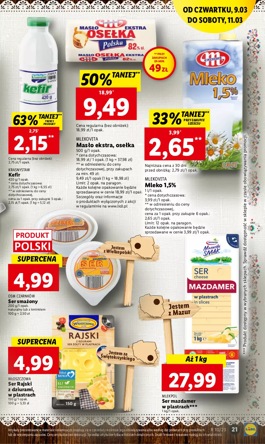 Gazetka promocyjna Lidl - GAZETKA - ważna 09.03 do 11.03.2023 - strona 21 - produkty: Kefir, Masło, Mazdamer, Mleko, Mlekovita, Olej, Ser