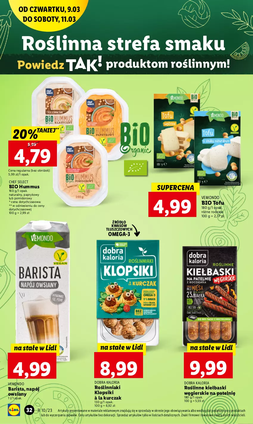 Gazetka promocyjna Lidl - GAZETKA - ważna 09.03 do 11.03.2023 - strona 34 - produkty: Fa, Hummus, Klopsiki, Kurczak, Mus, Napój, Omega-3, Roślinne kiełbaski, Tofu