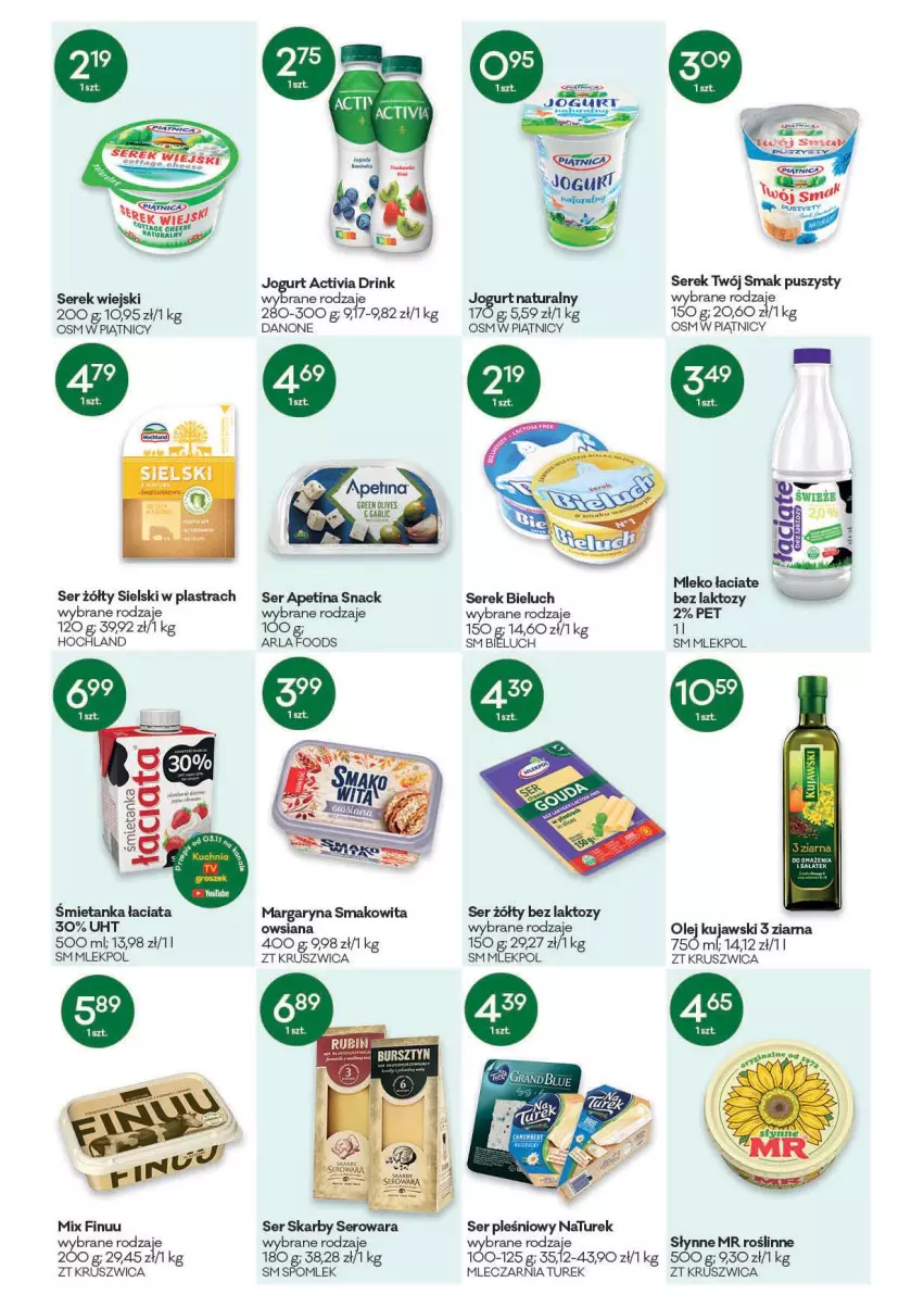 Gazetka promocyjna Groszek - Gazetka - ważna 04.11 do 16.11.2021 - strona 4 - produkty: Activia, Bieluch, Danone, Finuu, Hochland, Jogurt, Kujawski, Margaryna, Mleko, NaTurek, Olej, Ser, Ser pleśniowy, Serek, Serek wiejski, Słynne, Słynne MR Roślinne, Smakowita, Twój Smak