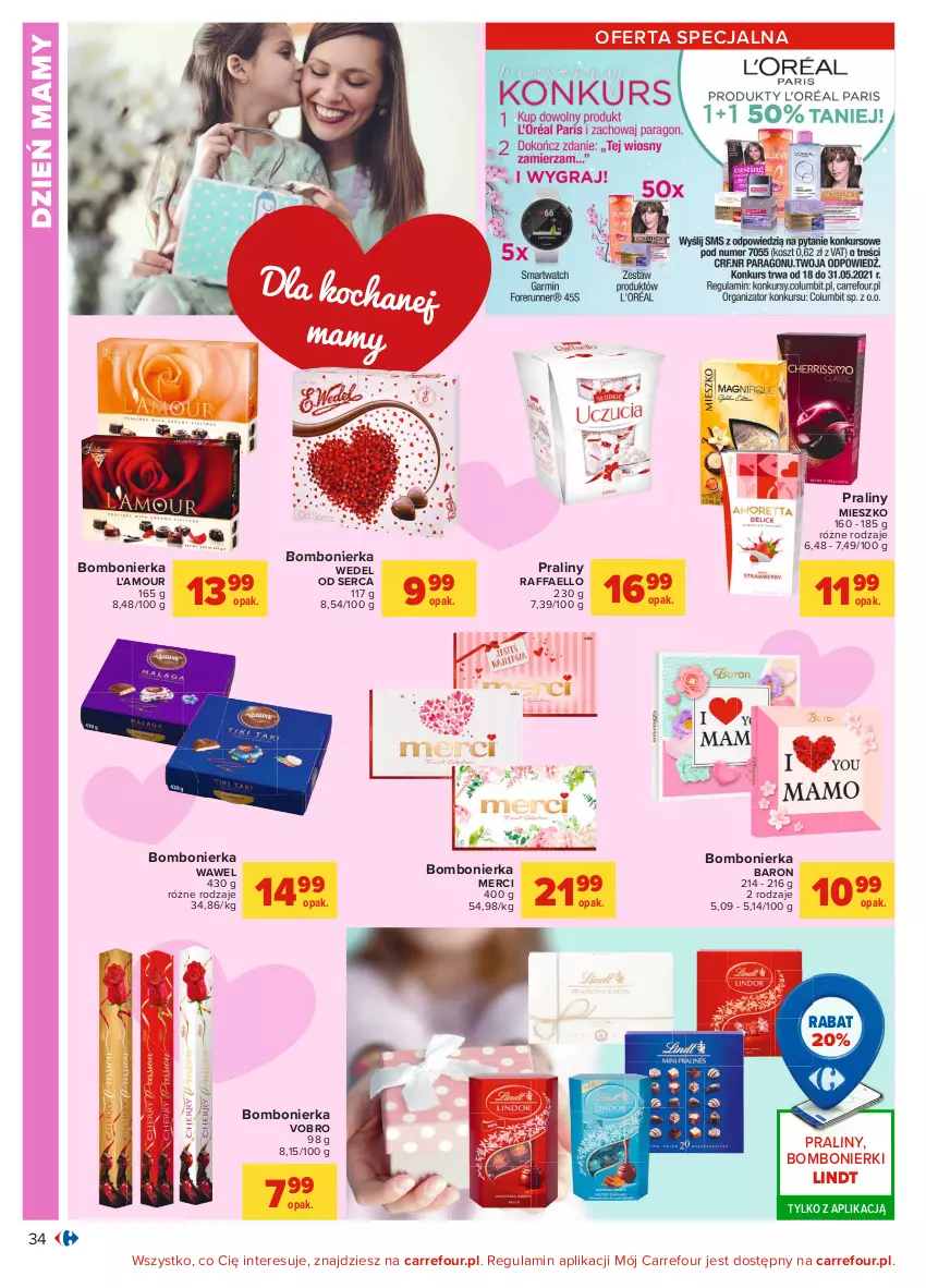 Gazetka promocyjna Carrefour - Gazetka Carrefour - ważna 17.05 do 29.05.2021 - strona 34 - produkty: Fa, Koc, Lindt, Merci, Praliny, Raffaello, Ser, Wawel