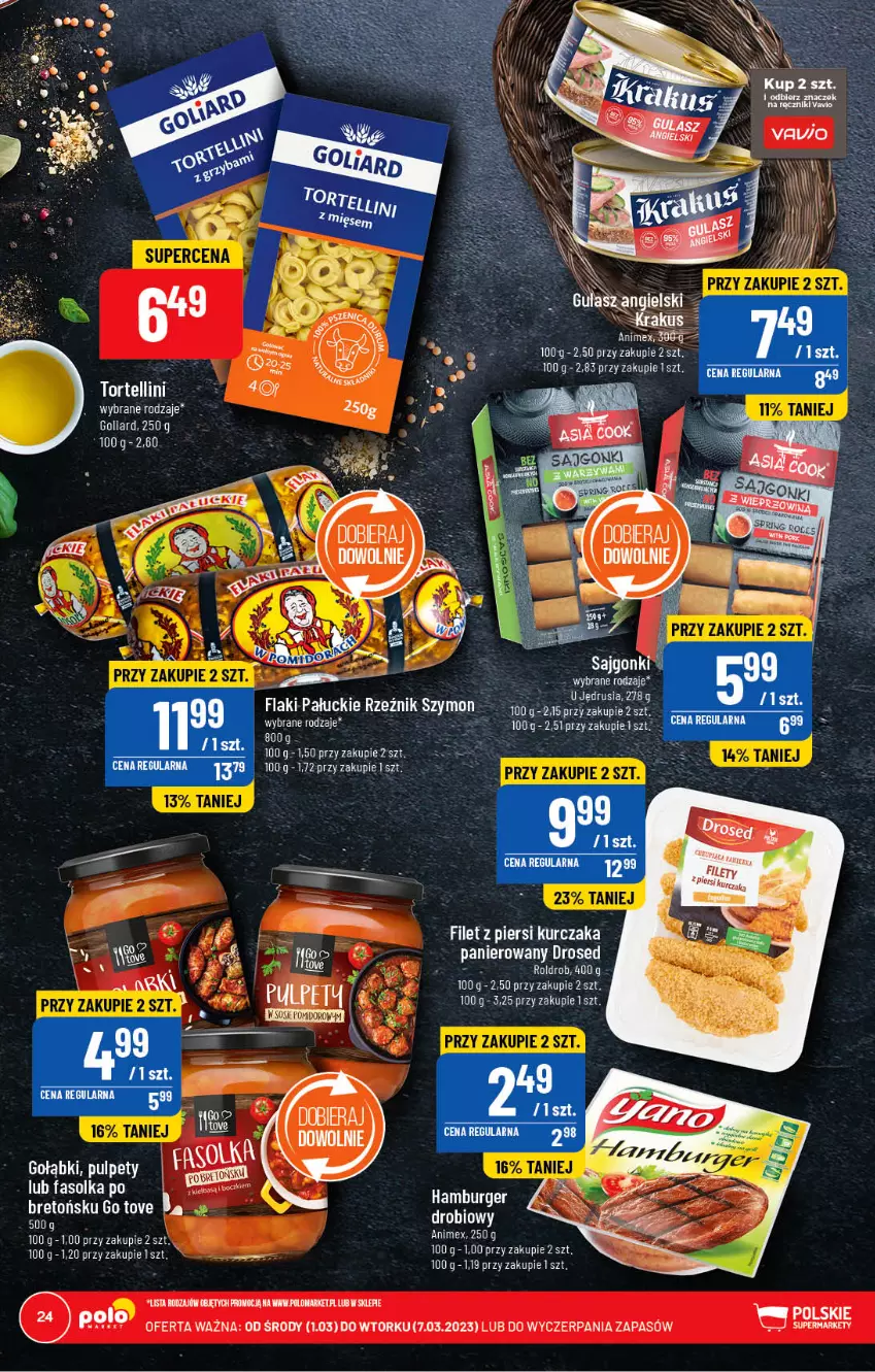 Gazetka promocyjna PoloMarket - Gazetka pomocyjna - ważna 01.03 do 07.03.2023 - strona 24 - produkty: Burger, Fa, Filet z piersi kurczaka, Flaki, Goliard, Hamburger, Krakus, Kurczak, Pulpety, Sajgonki