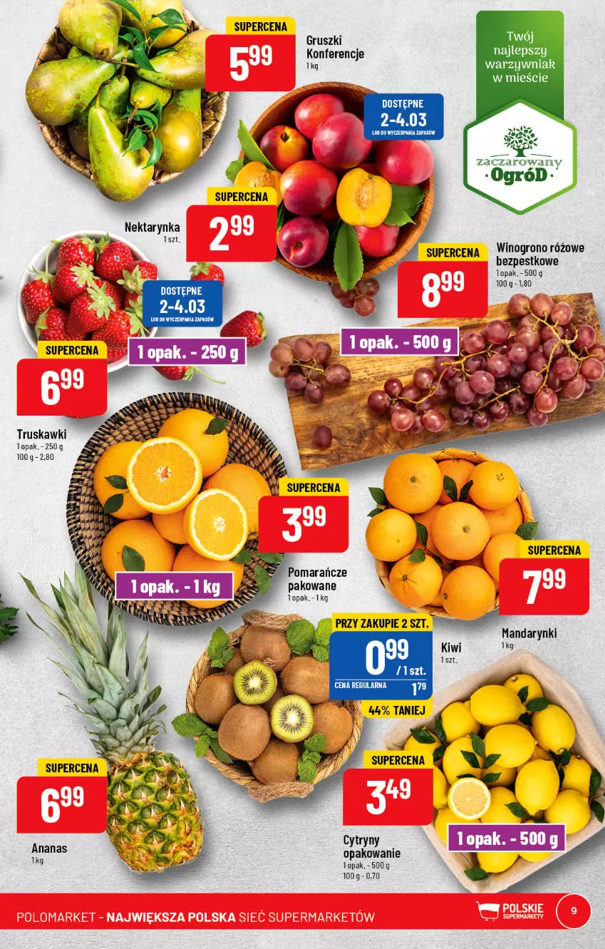 Gazetka promocyjna PoloMarket - Gazetka pomocyjna - ważna 01.03 do 07.03.2023 - strona 9 - produkty: Cytryny, Gruszki, Kiwi, Mandarynki, Nektar, Nektarynka, Ogród, Pomarańcze, Truskawki, Wino