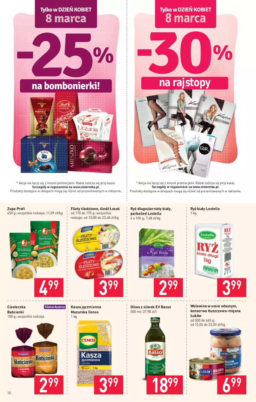 Gazetka promocyjna Stokrotka - Supermarket - ważna 04.03 do 10.03.2021 - strona 10 - produkty: Cenos, Kasza, Kasza jęczmienna, Oliwa z oliwek, Rajstopy, Ryż, Ryż biały, Ser, Sos, Top, Wołowina, Zupa