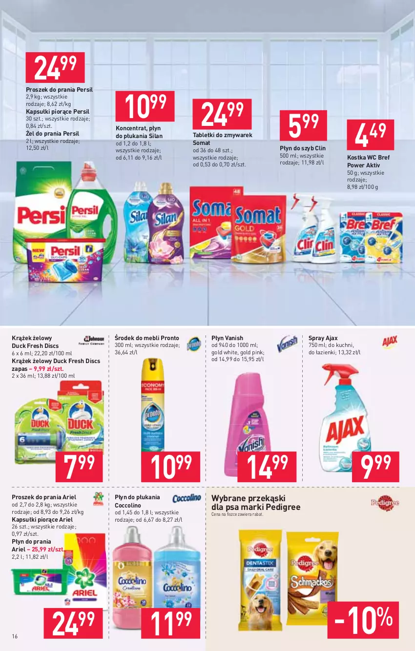 Gazetka promocyjna Stokrotka - Supermarket - ważna 04.03 do 10.03.2021 - strona 16 - produkty: Ajax, Ariel, Bref, Clin, Coccolino, Duck, Pedigree, Persil, Płyn do płukania, Płyn do prania, Płyn do szyb, Pronto, Proszek do prania, Przekąski dla psa, Silan, Somat, Tablet, Vanish