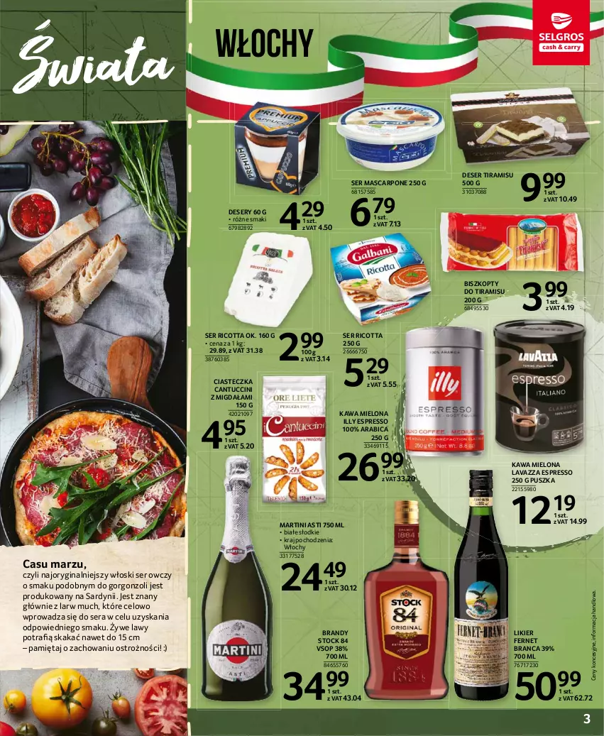 Gazetka promocyjna Selgros - Katalog Kuchnie Świata - ważna 08.03 do 04.08.2021 - strona 3 - produkty: BIC, Biszkopty, Brandy, Deser, Gin, Kawa, Kawa mielona, Lavazza, Likier, Martini, Mascarpone, Mięta, Ricotta, Ser, Ser owczy, Stock