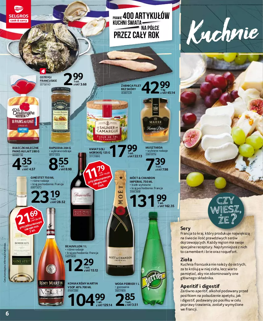 Gazetka promocyjna Selgros - Katalog Kuchnie Świata - ważna 08.03 do 04.08.2021 - strona 6 - produkty: Brie, Bułeczki, Bułeczki mleczne, Camembert, Gin, Kuchnia, Mięta, Mus, Musztarda, Ostrygi, Roquefort, Ser, Woda