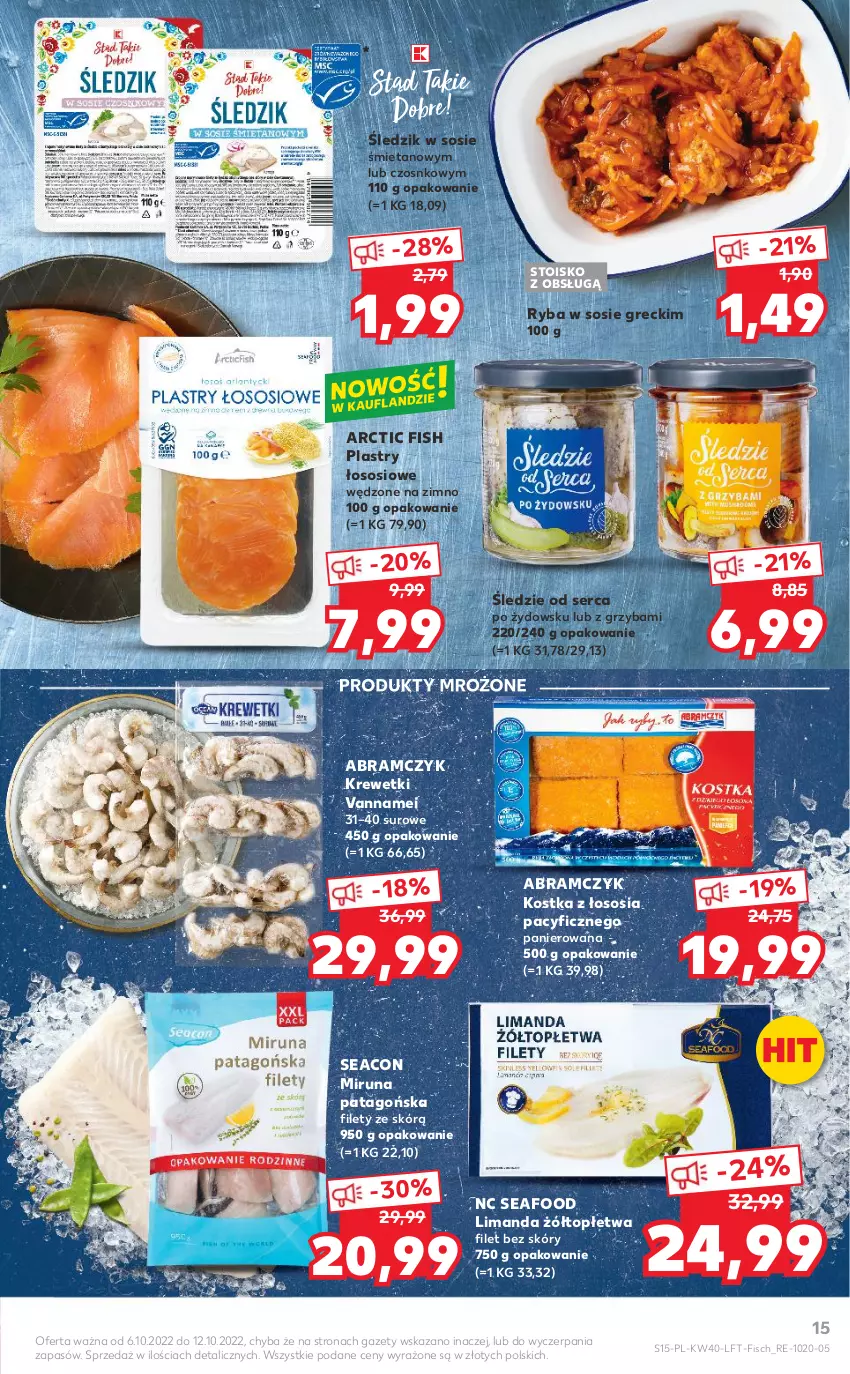 Gazetka promocyjna Kaufland - OFERTA TYGODNIA - ważna 06.10 do 12.10.2022 - strona 15 - produkty: Krewetki, Miruna, Produkty mrożone, Ryba, Ser, Sos, Tago, Top