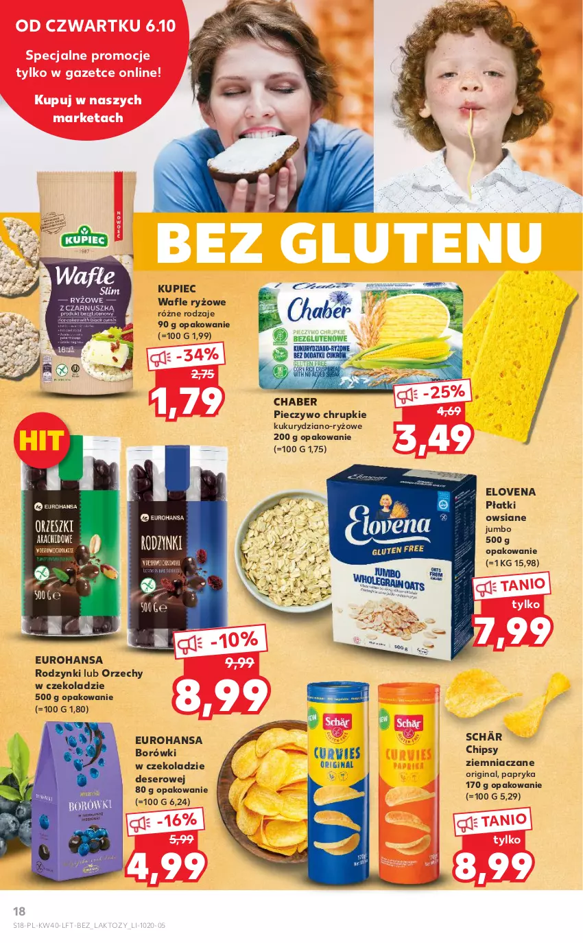 Gazetka promocyjna Kaufland - OFERTA TYGODNIA - ważna 06.10 do 12.10.2022 - strona 18 - produkty: Chipsy, Chrupki, Deser, Gin, Kupiec, Orzechy w czekoladzie, Papryka, Piec, Pieczywo, Pieczywo chrupkie, Płatki owsiane, Rodzynki, Ryż, Ser, Wafle