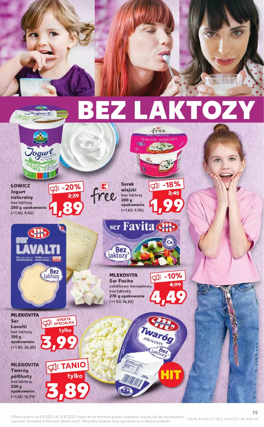 Gazetka promocyjna Kaufland - OFERTA TYGODNIA - ważna 06.10 do 12.10.2022 - strona 19 - produkty: Fa, Favita, Jogurt, Jogurt naturalny, Mleko, Mlekovita, Sałat, Ser, Serek, Serek wiejski, Twaróg, Twaróg półtłusty