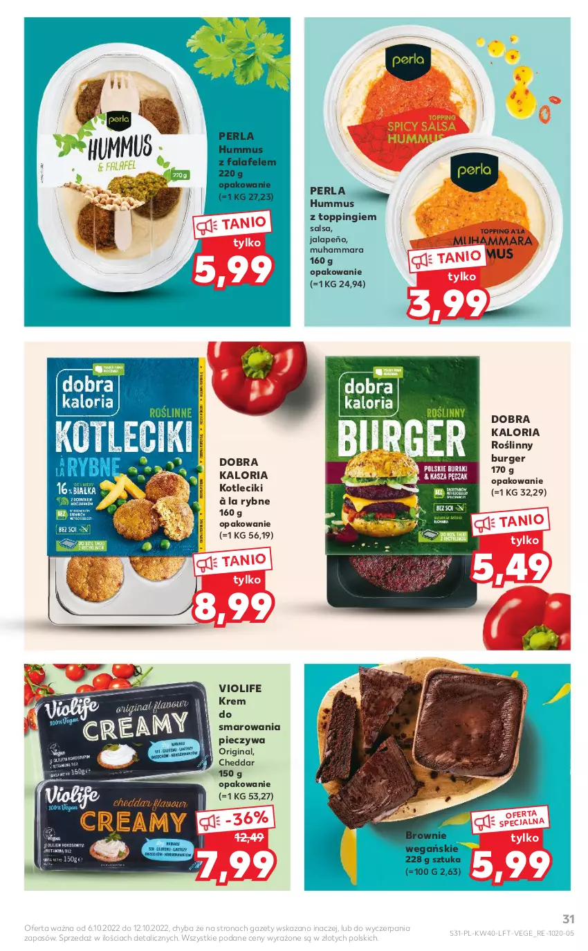 Gazetka promocyjna Kaufland - OFERTA TYGODNIA - ważna 06.10 do 12.10.2022 - strona 31 - produkty: Brownie, Burger, Cheddar, Fa, Gin, Hummus, Krem do smarowania pieczywa, Mus, Piec, Roślinny burger, Salsa, Top